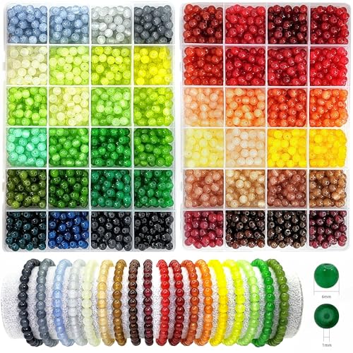 Glasperlen zur Herstellung von Armbändern, 8 mm, 48 Farben, Kristallperlen für Schmuckherstellung, 2 Boxen mit kataklastischen Linien, geeignet für Anfänger, 1200 Stück von BXVXWKJXKR