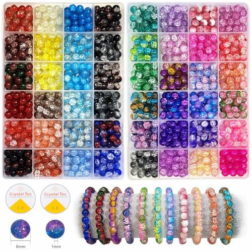 Glasperlen zur Herstellung von Armbändern, 8 mm, 48 Farben, Kristallperlen für Schmuckherstellung, 2 Boxen mit kataklastischen Linien, geeignet für Anfänger, 1200 Stück von BXVXWKJXKR