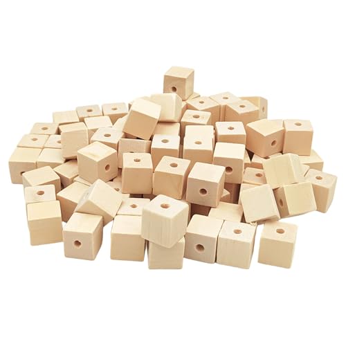 Holzwürfel mit Löchern, 1,5 cm/100 Stück, unlackierte quadratische Holzperlen, Blöcke, natürliche Blanko-Holzwürfel für Bastelarbeiten, 1,5 cm/100 Stück von BXVXWKJXKR