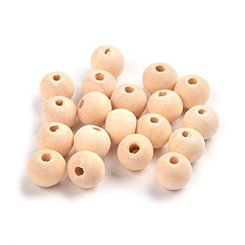 Natürliche runde Holzperlen, 20 mm, großes Loch, unlackierte Holzkugel-Abstandshalter, lose Perlen für Makramee-Handwerk, DIY-Schmuckherstellung, Heimdekoration, Loch: 9 ~ 10 mm, rund, 10 mm, 50 Stück von BXVXWKJXKR