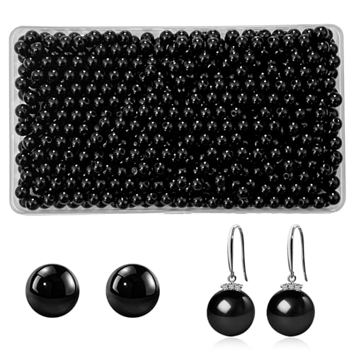 Schwarze Glasperlen, 650 Stück, 8 mm, schwarze Perlen zum Basteln von Augen, lose Perlen, runde schwarze Kristallperlen für Schmuckherstellung, DIY, Basteln, Armband, Halskette, Stricken und von BXVXWKJXKR