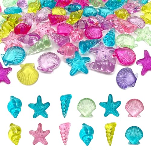 BXYIIGRU 110 Stück Bunte Acryl Muschel Conch Seestern für Pool Schatzsuche Esstisch Cake Dekoration Strand Thema Party Dekoration von BXYIIGRU