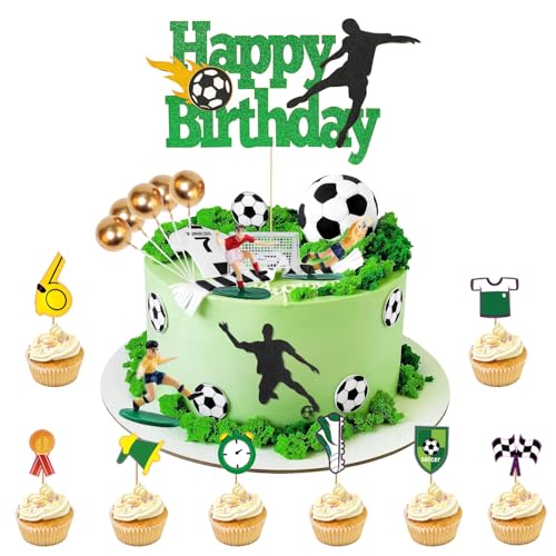 BXYIIGRU Tortendeko Fussball 40 Stück Geburtstag Kinder Kuchendeko Geburtstag Deko Topper Fussball Tortenaufleger Figuren Cake Topper für Junge Geburtstag Fußball Party Cupcake Toppers Deko von BXYIIGRU