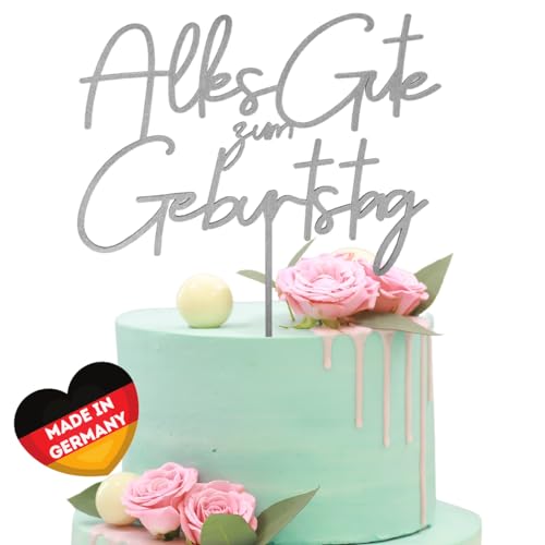 Happy Birthday Tortendeko Cake topper Happy Birthday Cake topper Geburtstag alles gute Kuchen Decoration Mädchen Kuchenaufsatz Holz (Silber) von BY LOREIN