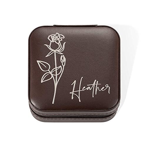 Benutzerdefinierte Leder Name Geburtsblume Schmuckschatulle Personalisierte Schmuck Reiseetui Schmuck Organizer Fall für Ohrringe Ringe Halskette Geburtstagsgeschenk für Frauen von BYFDIY