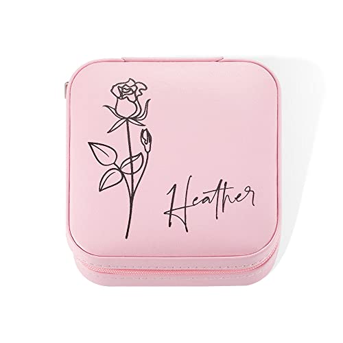 Benutzerdefinierte Leder Name Geburtsblume Schmuckschatulle Personalisierte Schmuck Reiseetui Schmuck Organizer Fall für Ohrringe Ringe Halskette Geburtstagsgeschenk für Frauen von BYFDIY