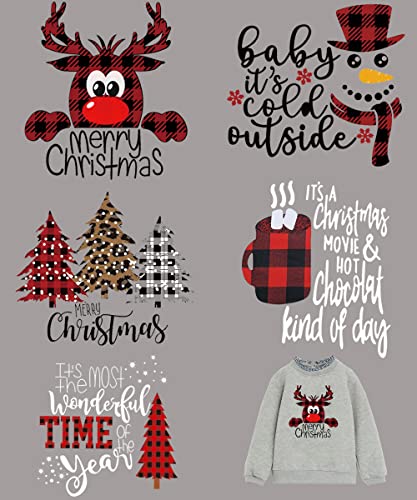 Weihnachts-Bügelbild für T-Shirts, klassische Büffelkarierte Bügelflicken, schwarz, rot, Weihnachts-Applikationen, Weihnachts-Elch, Baum, Schneemann, Buchstabenmuster, Jacken, Hoodies (5 Blatt) von DOGNNAK