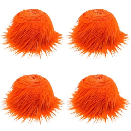 4 Stück Kunstfell Band Orange, Kunstfell Bordüre Kunstfell Fellband Breite DIY Dekoband Bordüre Rolle Nähen Basteln Kunstpelzband Patch Band Bänder zum Nähen für Pantoffel Kragen Teppich, 5cmx150cm von BYNYXI