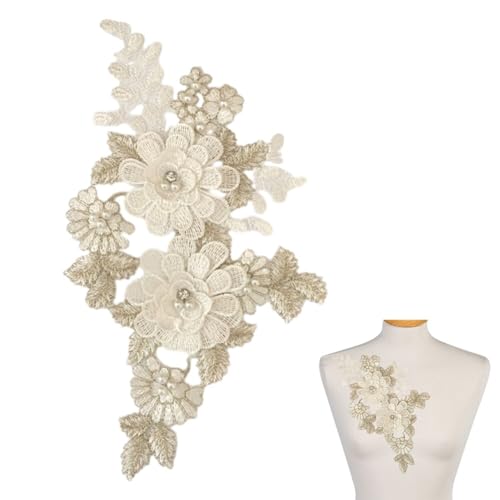 Aufnäher Stickerei Blumen, 3D Stickerei Perlen Spitze Blumen Stickerei Applikation DIY bestickt Brust Floral Patch Nähen Zubehör für Ausschnitt Hochzeit Brautkleid Kleidung Stickerei Dekoration von BYNYXI