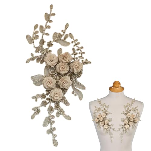 Aufnäher Stickerei Blumen, 3D Stickerei Perlen Spitze Blumen Stickerei Applikation DIY bestickt Brust Floral Patch Nähen Zubehör für Ausschnitt Hochzeit Brautkleid Kleidung Stickerei Dekoration von BYNYXI