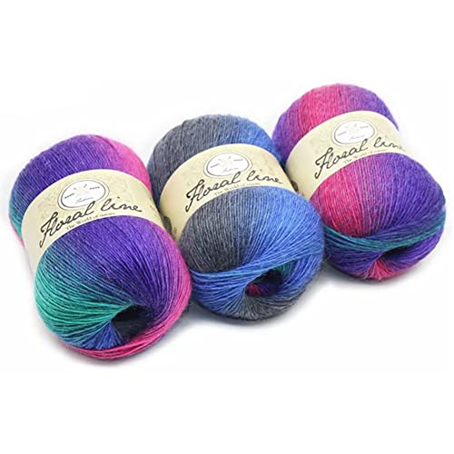 BYNYXI 3 Stück Farbverlaufsgarn, 400 Meter 100% Wollbiene Farbverlauf Strickwolle Einlagige 100 Gramm Wolle zum Stricken Farbverlaufswolle mehrfarbige Multicolor Regenbogen Häkelwolle, 3x100g von BYNYXI