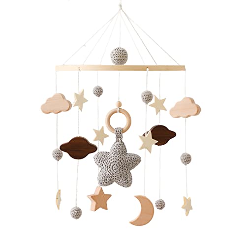 BYNYXI Babymobile für Bett Tiere, Wickeltisch Mobile Baby Windspiel Bunt Holz mit Filzbällen und Plüschtier Kinderzimmer Hängende Mond Sterne Mobile Bettglocke Geschenk für Baby Mädchen Jungen von BYNYXI