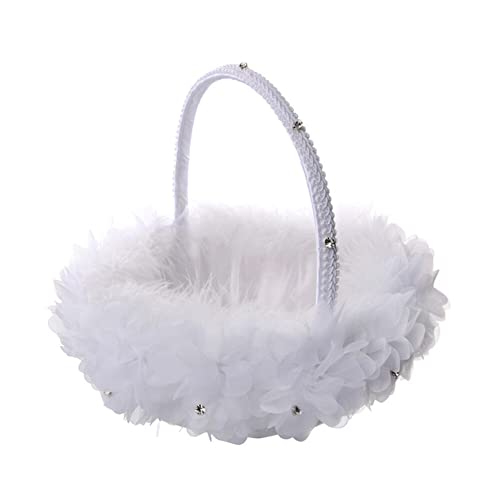 BYNYXI Blumenkorb Hochzeit Blumenkinder, Straußenfeder Streukörbchen Blumenmädchen Blumenkörbe mit Griff Hochzeitskorb Blumenkorb Braut Mädchen Blumenkorb für Hochzeitsfeier Blumenmädchen-24cmx23cm von BYNYXI