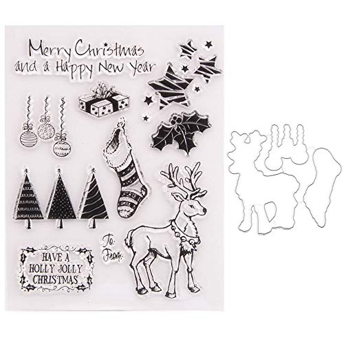 BYNYXI Clear Stamp Weihnachten, Silikonstempel Weihnachten Stempel Schneeflocke Weihnachtsmann Hirsch Baum Muster Motivstempel Weihnachten Stempel Set für DIY Fotoalbum Scrapbooking Stempelset Winter von BYNYXI