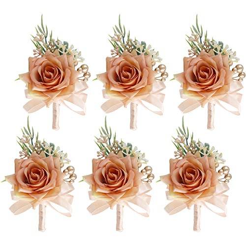 BYNYXI Handgelenk Corsage Blume, 6 Stück Brautjungfer Handgelenk Blume Künstliche Corsage Rose Boutonniere Blumen Armband Corsage Hochzeitsanstecker Brosche Blume Ansteckblume für Hochzeiten Bankette von BYNYXI