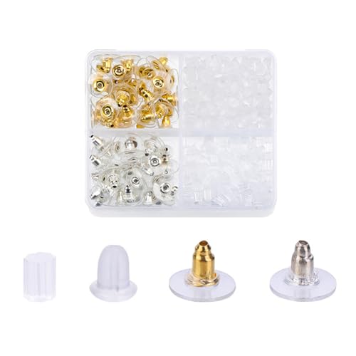 BYNYXI Ohrring-Verschlüsse Set 500 Stück, Silber & goldfarben Ohrstecker-Verschlüsse mit Silikonrücken, Schmuckzubehör mit Box Satz 1（372pcs） von BYNYXI