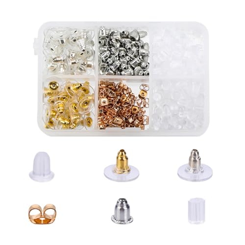 BYNYXI Ohrring-Verschlüsse Set 500 Stück, Silber & goldfarben Ohrstecker-Verschlüsse mit Silikonrücken, Schmuckzubehör mit Box Satz 2（540pcs） von BYNYXI