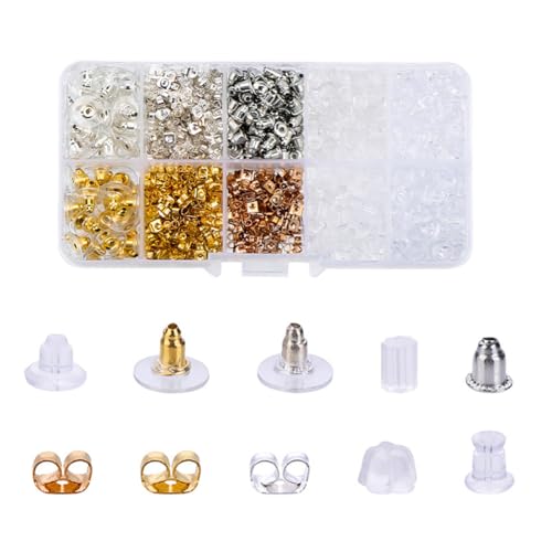 BYNYXI Ohrring-Verschlüsse Set 500 Stück, Silber & goldfarben Ohrstecker-Verschlüsse mit Silikonrücken, Schmuckzubehör mit Box Satz 3（1140pcs） von BYNYXI