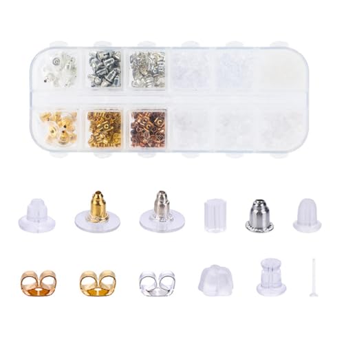 BYNYXI Ohrring-Verschlüsse Set 500 Stück, Silber & goldfarben Ohrstecker-Verschlüsse mit Silikonrücken, Schmuckzubehör mit Box Satz 4（714pcs） von BYNYXI