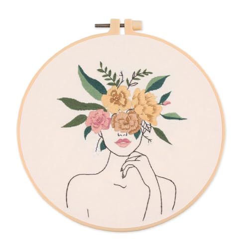 BYNYXI Stickerei Set Anfänger, 20cm Stickerei Frau Mädchen Figur Muster DIY Stickerei Kreuzstich Set Stoff Nadel Garn Stickerei Zubehör Anfänger Embroidery Set Cross Stitch Starter Kit für Erwachsene von BYNYXI