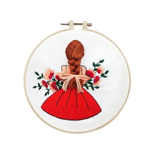 BYNYXI Stickerei Set Anfänger, 20cm Stickerei Frau Mädchen Figur Muster DIY Stickerei Kreuzstich Set Stoff Nadel Garn Stickerei Zubehör Anfänger Embroidery Set Cross Stitch Starter Kit für Erwachsene von BYNYXI