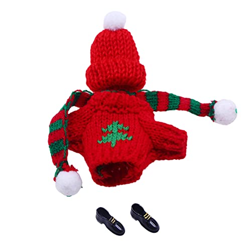 BYNYXI Weihnachten Puppe Kleidung Kostüm Zubehör, 3tlg Gestrickt Kleidung Pullover Mütze Schal Schuhe für Weihnachten Elf Puppe Zubehör Set Plüsch Puppe Kleidung Zubehör Set Puppenhaus Zubehör von BYNYXI