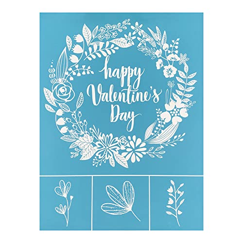 Blumen Siebdruck Schablone, Happy Valentines Day Thema Siebdruckschablonen Selbstklebend Zeichenschablonen Wiederverwendbare Malschablone für Scrapbooking Malerei auf Holz Wand Deko von BYNYXI