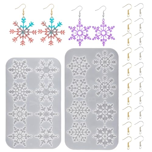 DIY Weihnachts-Schneeflocken-Ohrringe-Set - 2-teilige 8-Kammer-Schneeflocken-Silikonformen mit 20 Ohrhaken - ideal für Festtags-Accessoires von BYNYXI