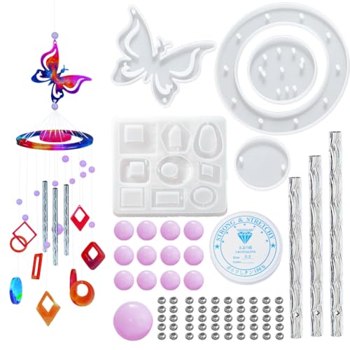 DIY Wind Chime Harz Form Kit Including Silikon Formen Wind Chime Rohre Perlen für Epoxidharz Wind Chimes Craft Set, Schmuck Selber Machen für Kunst, Handwerk, mit Messbecher und Stroh von BYNYXI