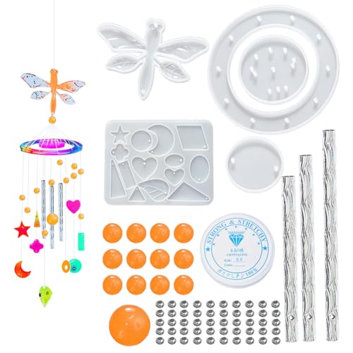 DIY Wind Chime Harz Form Kit Including Silikon Formen Wind Chime Rohre Perlen für Epoxidharz Wind Chimes Craft Set, Schmuck Selber Machen für Kunst, Handwerk, mit Messbecher und Stroh von BYNYXI