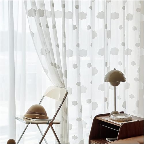 BYSURE 2er-Set Vorhänge Gardinen transparent Ösen 3D Wolke für Mädchen für Wohnzimmer, Schlafzimmer, Voile durchsichtig Vorhänge, 140x260cm, Weiß von BYSURE