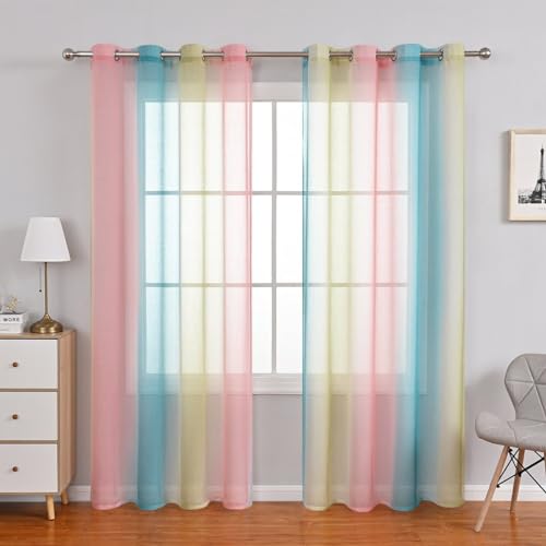 BYSURE Farbverlauf Vorhänge Voile Vorhänge Tür Wohnzimmer Schlafzimmer Fenster Vorhänge 2er Set, 100 × 130 cm, Gelb von BYSURE