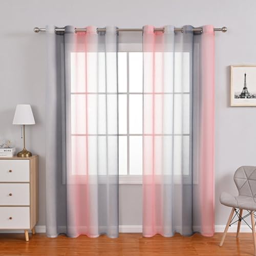 BYSURE Farbverlauf Vorhänge Voile Vorhänge Tür Wohnzimmer Schlafzimmer Fenster Vorhänge 2er Set, 100 × 200 cm, Rosa von BYSURE