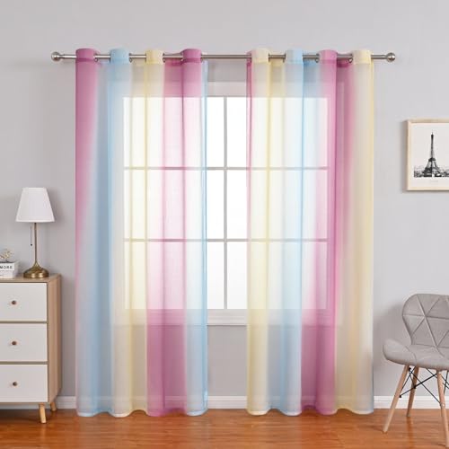 BYSURE Farbverlauf Vorhänge Voile Vorhänge Tür Wohnzimmer Schlafzimmer Fenster Vorhänge 2er Set, 140 × 175 cm, Lila von BYSURE