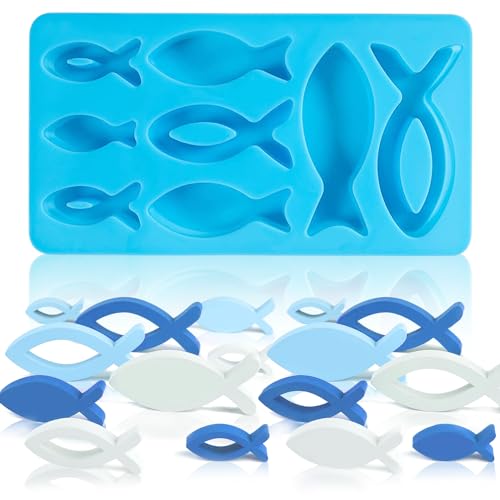 Silikonform Fisch, Kommunion Deko Silikonform, 8 Gitter Silikon-Fischform für Schokolade, Multifunktionale Fisch-Silikonformen, für Seife, Kuchen, Dessertherstellung Kommunion Deko Silikonfischform von BYTLXM