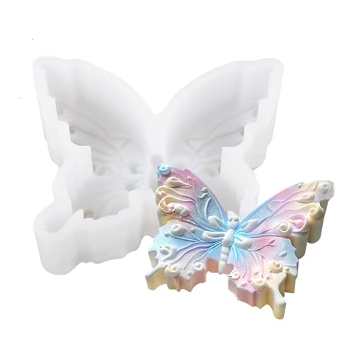 3D-Schmetterlings-Silikonformen, Epoxidharz-Formen, Schmetterlingskerzenformen für handgefertigte Kerzen, Seife, selbstgemachtes Duftgips für Heimdekoration, Schokoladenkuchenherstellung (Weiß D) von BYVUTE