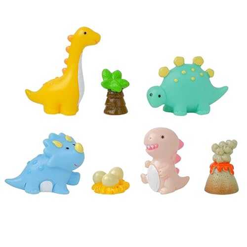 Dinosaurier-Kuchenaufsätze aus Kunstharz, 7 Stück, Miniatur-Dinosaurier-Micro-Landschaftsfiguren, Spielset für Sukkulenten, Pflanzgefäß, Moos, DIY-Dekoration, Feengarten-Zubehör von BYVUTE