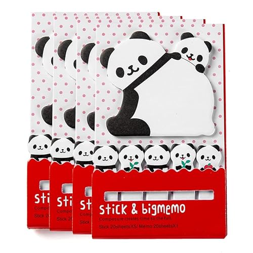 Haftnotizen Panda, selbstklebend, 4 Packungen, schöne Tier-Memonotizen, niedlicher Cartoon-Haftnotizblock, Seitenmarkierungen für Büro, Schule und Zuhause von BYVUTE