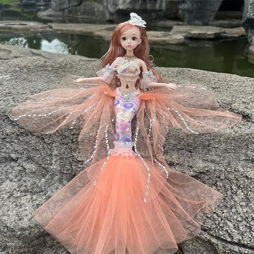 Mädchen Puppe Meerjungfrau Schwanz, Kleidung und Puppenzubehör Meerjungfrau Schwanz Prinzessin Sommerkleid Spitze Tüll Pailletten Badeanzug Bikini für kleine Mädchen Party Kuchen Dekoration (Orange) von BYVUTE