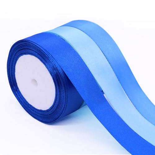 BYZANDQI Satinband 22m x 25mm, Breit Schleifenband Geschenkband Seidenband Dekoband für Hochzeit Sträuße DIY Handwerk Taufe Geschenkverpackung, Blau von BYZANDQI