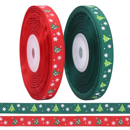 BYZANDQI Satinband mit Aufschrift "Merry Christmas", 22 m, für Geschenkverpackungen, Basteln, Kränze (rot, grün, weiß, 1 cm) von BYZANDQI