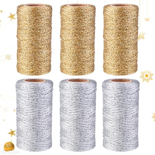 6 Pcs 2mm Gold Schnur, Drehkordel Goldkordel Kordelband, Gold Kordel Schnur Metallic Bindfaden DIY Bastelschnur Verpackungsschnur Für Basteln, Geschenkverpackung, Ribbon Craft Making von BYZESTY