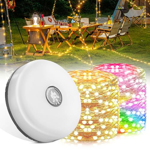 Camping Lichterkette Aufrollbar, 2 in 1 Wiederaufladbare LED Lichterkette, Wasserdichte Campinglampe IP67 mit 3 Beleuchtungsmodi, Outdoor Lichterketten Außenbereich für Camping Party Garten Wandern von BYZESTY