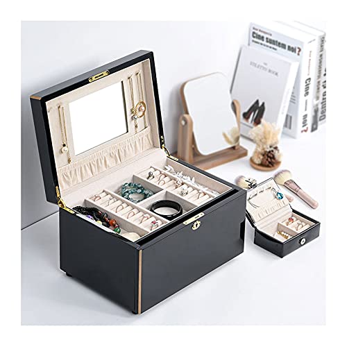 BZBZB Aufbewahrungsbox, Schmuck-Organizer, Holz-Schmuckschatulle für Damen, abschließbarer Schmuck-Aufbewahrungskoffer mit Spiegel, Aufbewahrung für Uhr, Halskette, von BZBZB