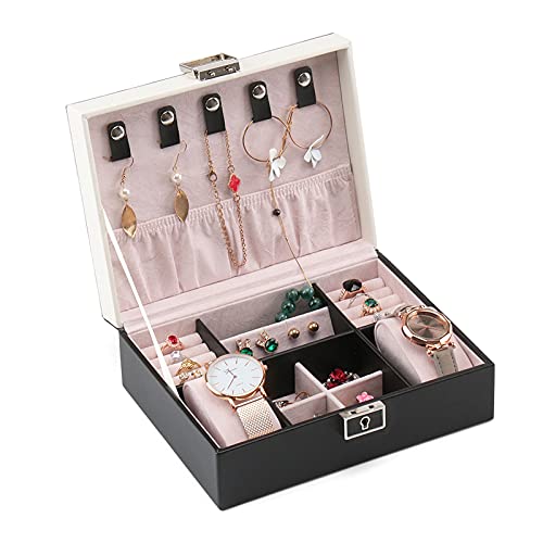 BZBZB Aufbewahrungsbox, Schmuck-Organizer, PU-Leder, Schmuckschatulle, Organizer mit 2 Uhrengehäusen, herausnehmbarem Tablett, Schmuck-Display-Aufbewahrungsbox – Sam von BZBZB