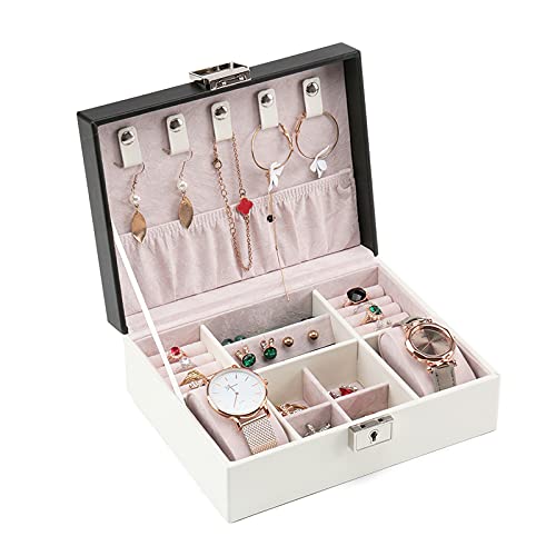 BZBZB Aufbewahrungsbox, Schmuck-Organizer, PU-Leder, Schmuckschatulle, Organizer mit 2 Uhrengehäusen, herausnehmbarem Tablett, Schmuck-Display-Aufbewahrungsbox – Sam von BZBZB