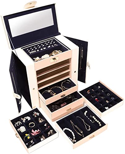 BZBZB Aufbewahrungsbox, Schmuckschatulle, Schmuck-Organizer, 6 Schichten, Schmuckaufbewahrung mit Spiegel, erweiterbare Tür, multifunktionaler Uhren-Organizer, Halsk von BZBZB