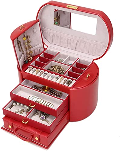 BZBZB Aufbewahrungsbox, Schmuckschatulle, Schmuck-Organizer, PU-Leder, 4 Schichten, doppelseitige Schubladen, verspiegelt, mit tragbarer Kleiner Box, Schmuckaufbewah von BZBZB