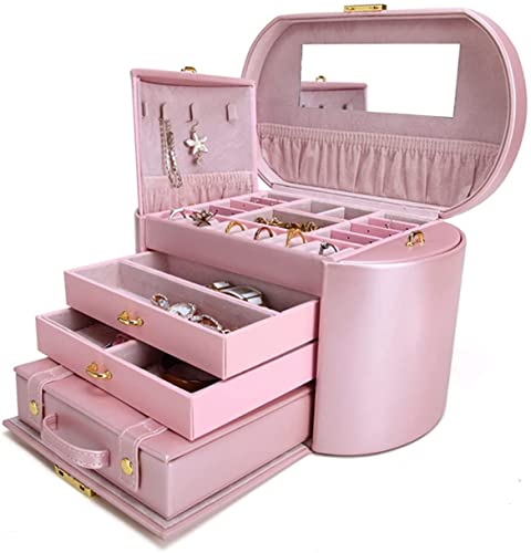 BZBZB Aufbewahrungsbox, Schmuckschatulle, Schmuck-Organizer, PU-Leder, 4 Schichten, doppelseitige Schubladen, verspiegelt, mit tragbarer Kleiner Box, Schmuckaufbewah von BZBZB