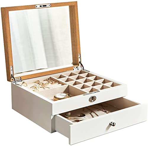 BZBZB Aufbewahrungsbox, Schmuckschatulle, Schmuck-Organizer, große Aufbewahrung, 2 Schichten, 3 Schichten mit Spiegel und Schloss, Schmuck ordentlicher Organizer, Au von BZBZB